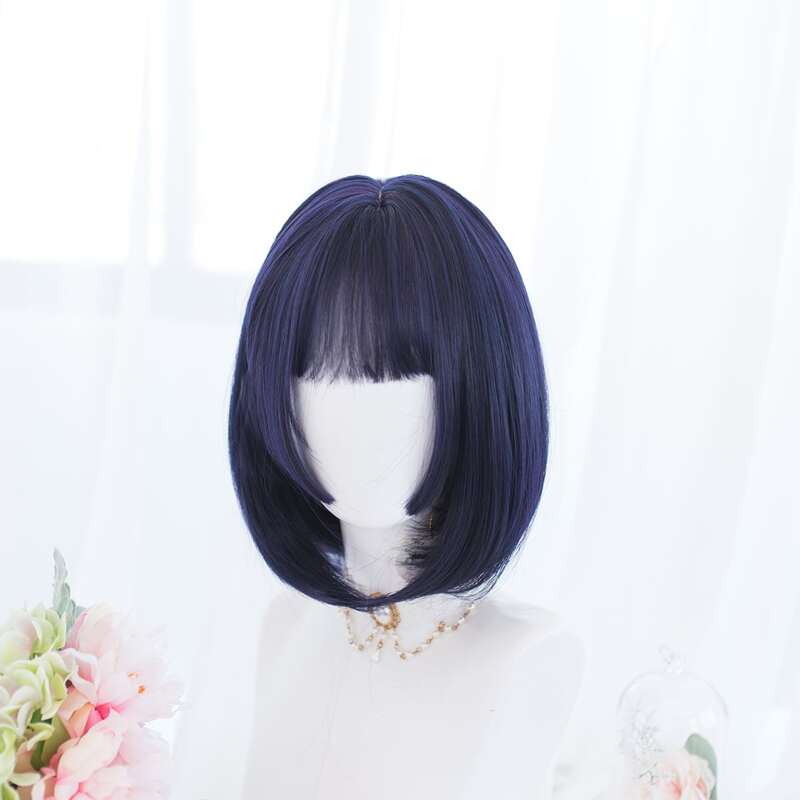

Natural Short Wig With Bangs, Blue