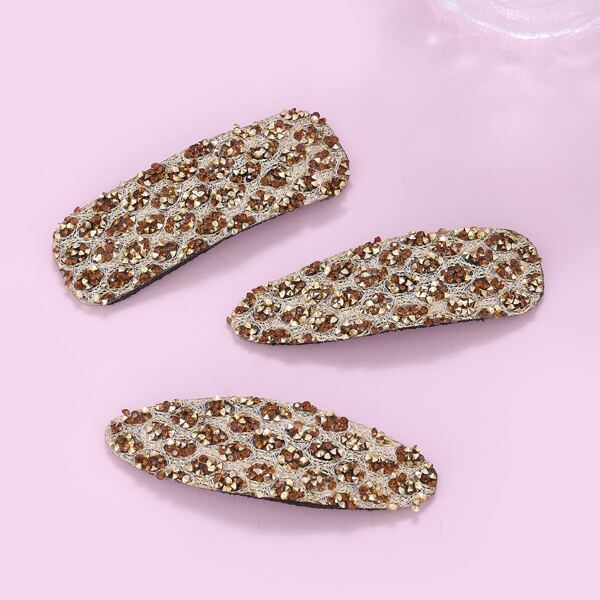 

3pcs Rhinestone Decor Hair Clip, Champagne