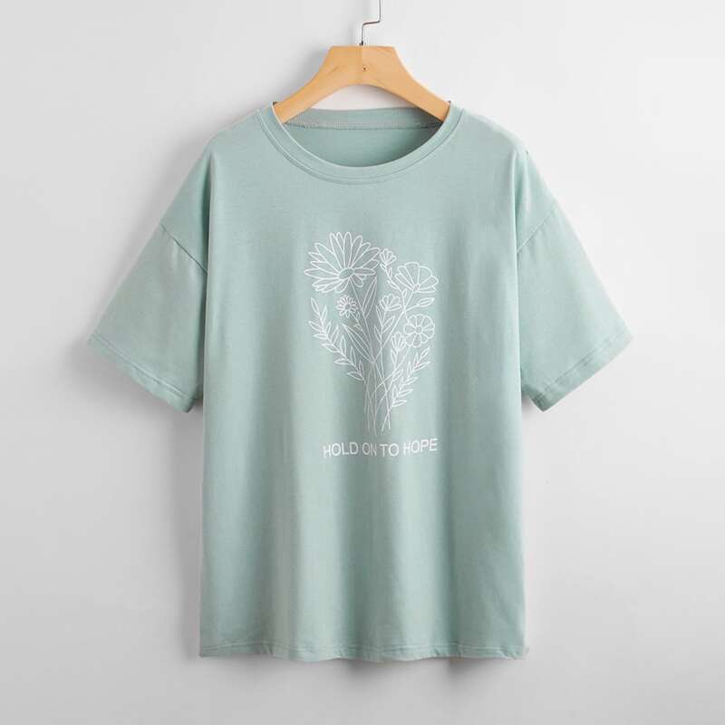 

Letter Floral Graphic Tee, Mint green