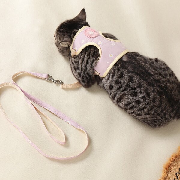 

1pc Daisy Print Pet Harness & 1pc Leash, Pink