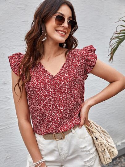 SHEIN Clasi Blusas Volante Plantas Casual