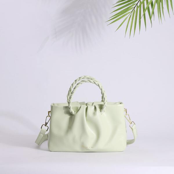 

Minimalist Satchel Bag With Braided Strap, Mint green