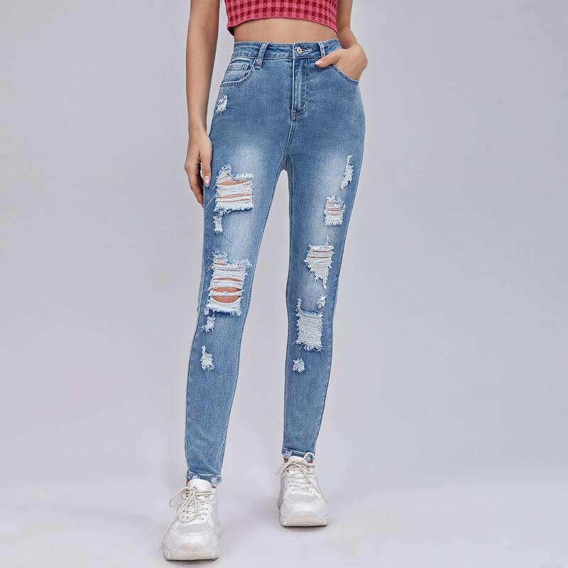 

Ripped Detail Skinny Jeans, Medium wash