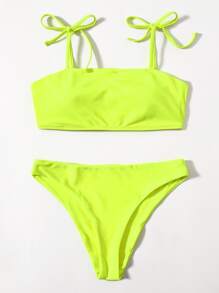 Conjunto de bikini con tirantes ajustables en tono verde lima fluorescente - Verde Lima - Ver 1