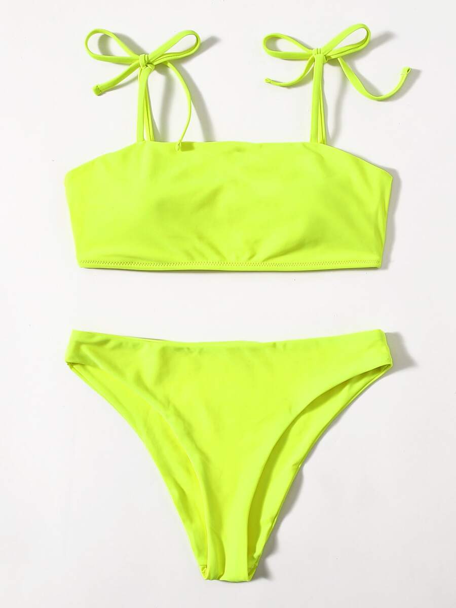 Conjunto de bikini con tirantes ajustables en tono verde lima fluorescente - Verde Lima - Ver 1