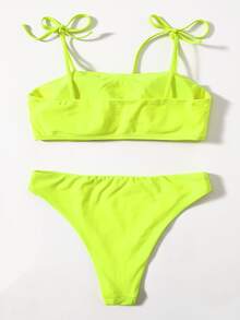 Conjunto de bikini con tirantes ajustables en tono verde lima fluorescente - Verde Lima - Ver 2
