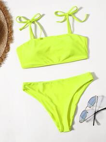 Conjunto de bikini con tirantes ajustables en tono verde lima fluorescente - Verde Lima - Ver 3