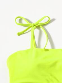 Conjunto de bikini con tirantes ajustables en tono verde lima fluorescente - Verde Lima - Ver 4