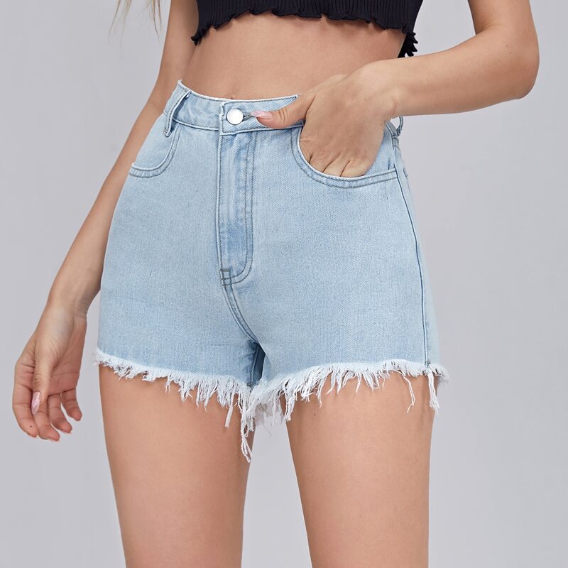 

Raw Hem Denim Shorts, Light wash