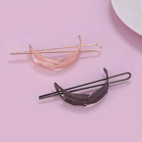 

2pcs Leaf Decor Hair Pin, Multicolor