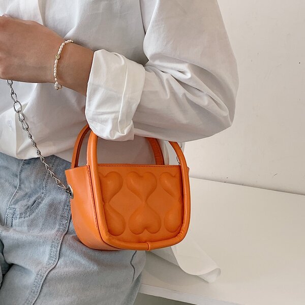 

Mini Heart Embossed Satchel Bag, Orange