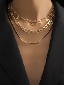 3pcs Star Charm Necklace - Yellow Gold - View 1