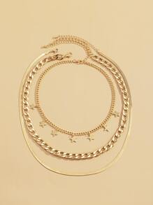 3pcs Star Charm Necklace - Yellow Gold - View 2