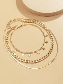 3pcs Star Charm Necklace - Yellow Gold - View 3