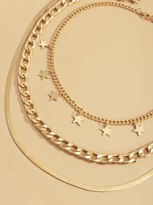 3pcs Star Charm Necklace - Yellow Gold - View 4