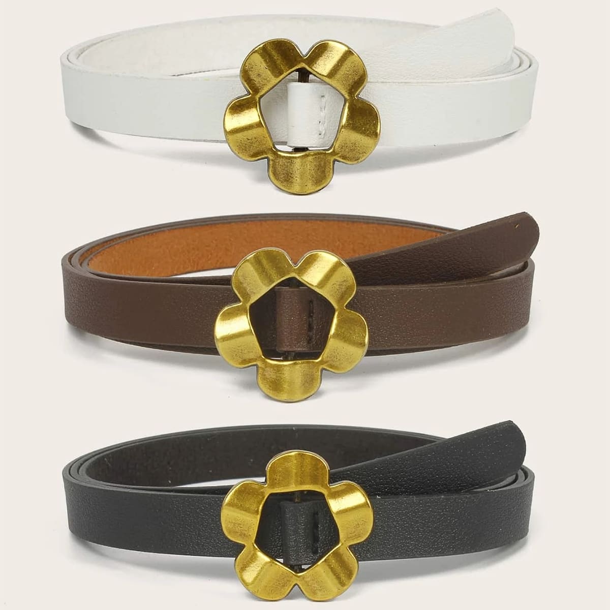 

3pcs Floral Buckle Belt, Multicolor