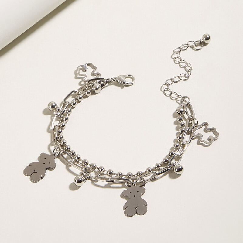 

Bear Decor Layered Bracelet, Silver