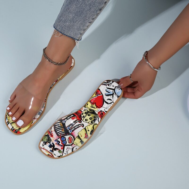 

Clear Band Slide Sandals, Multicolor
