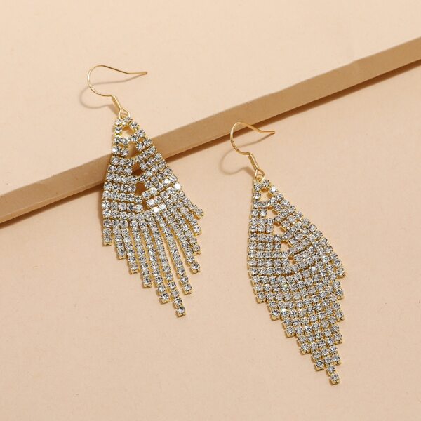 

Rhinestone Tassel Decor Drop Earrings, Gold