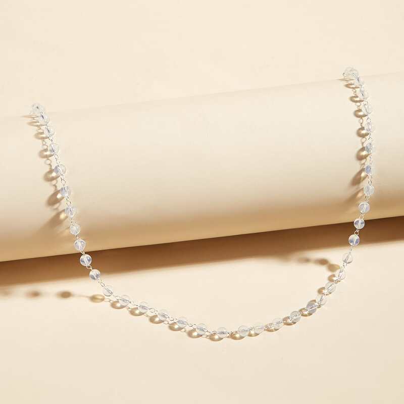 

Clear Beaded Necklace, Silver