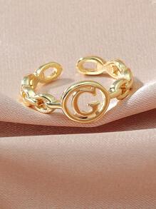 Letter Detail Cuff Ring - Yellow Gold - View 2