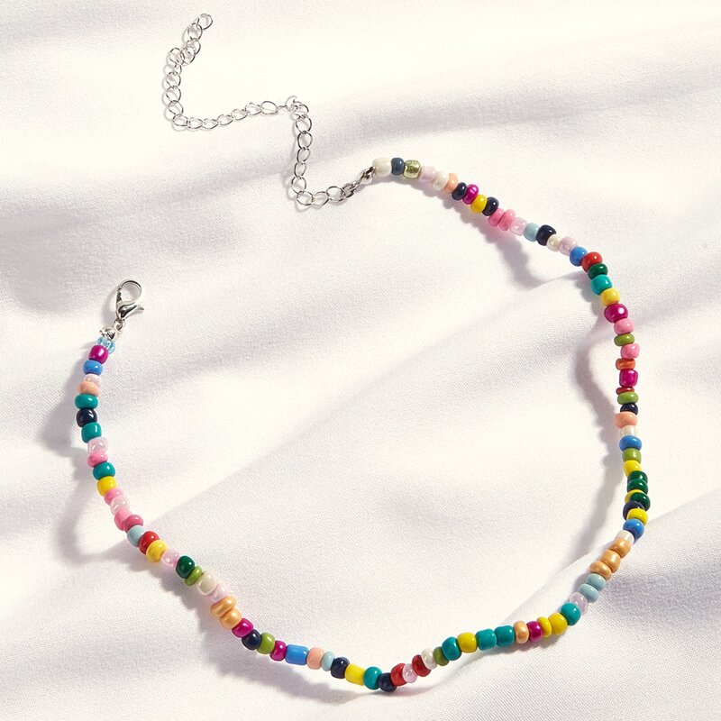 

1pc Colorful Beaded Necklace, Multicolor