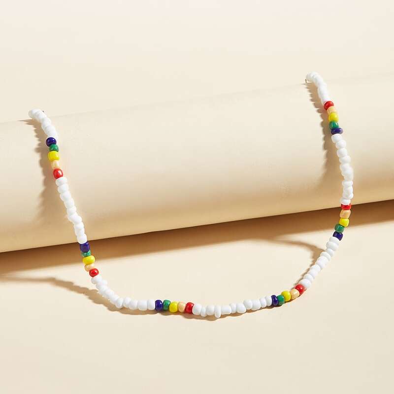 

1pc Colorful Beaded Necklace, Multicolor