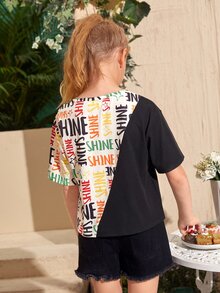 SHEIN Girls 1 PC Letter Graphic Panel Tee - Multicolor - View 2