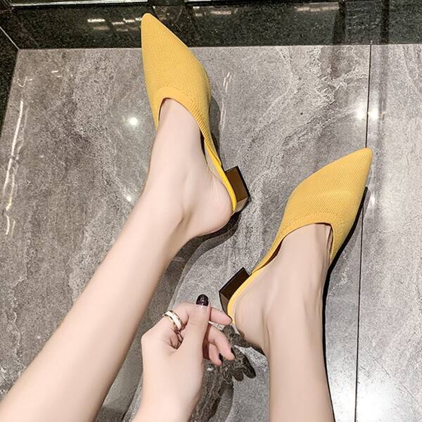 

Minimalist Point Toe Chunky Mules, Yellow