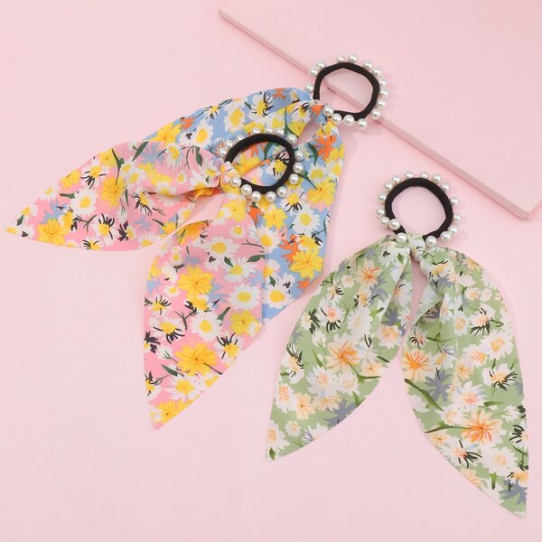 

3pcs Toddler Girls Faux Pearl Hair Tie, Multicolor