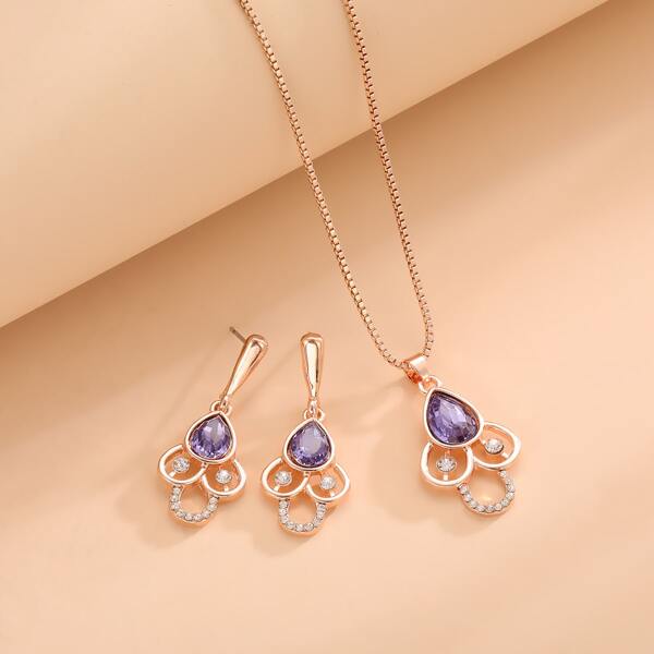 

3pcs Water Drop Decor Jewelry Set, Purple