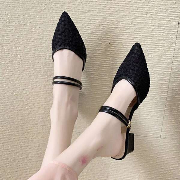 

Point Toe Two Way Wear Chunky Mules, Black