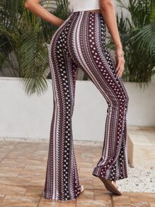 SHEIN VCAY Graphic Print Flare Leg Trousers - Multicolor - View 2