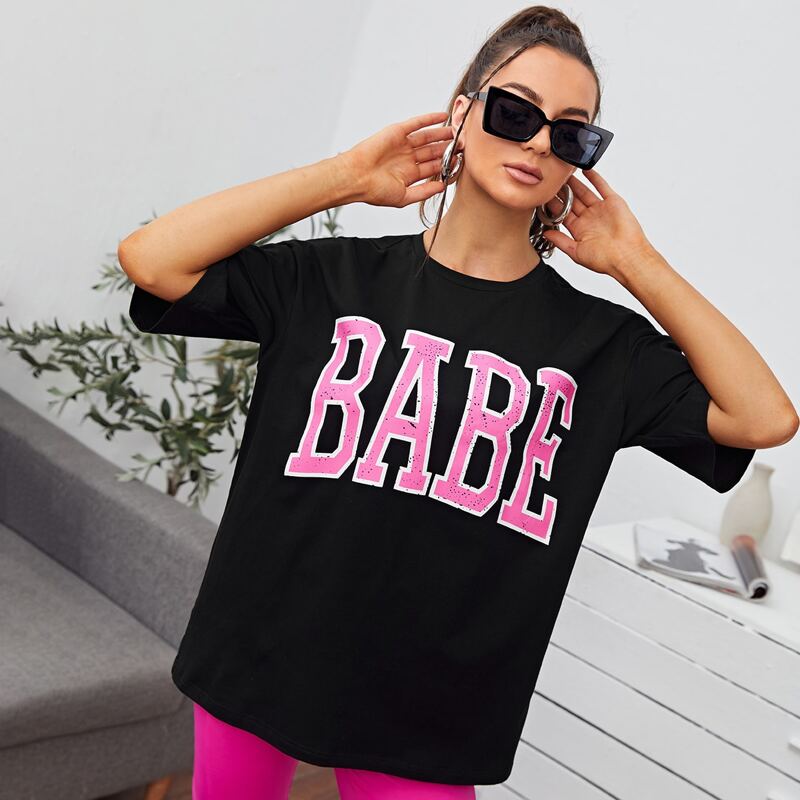 

Letter Graphic Drop Shoulder Tee, Black