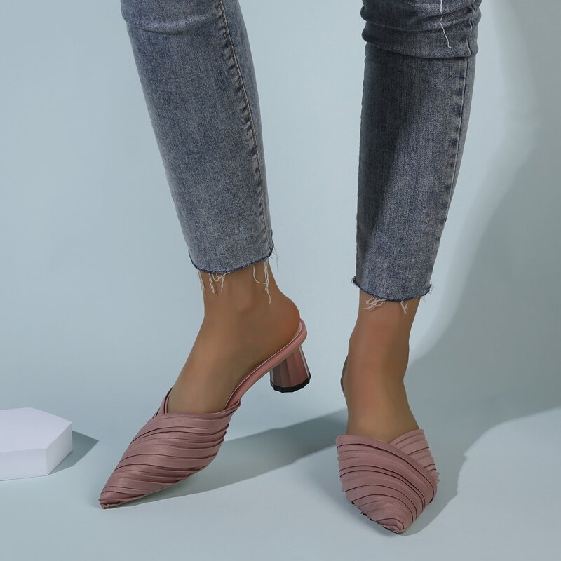 

Pleated Chunky Heeled Mules, Dusty purple