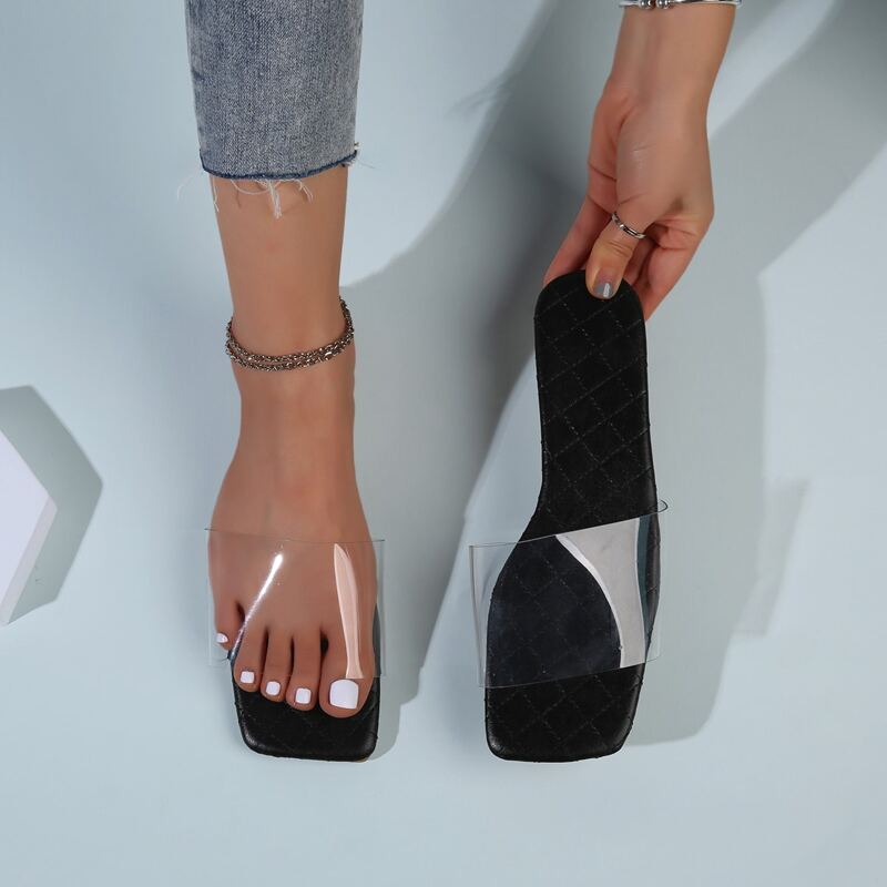 

Clear Band Slide Sandals, Black