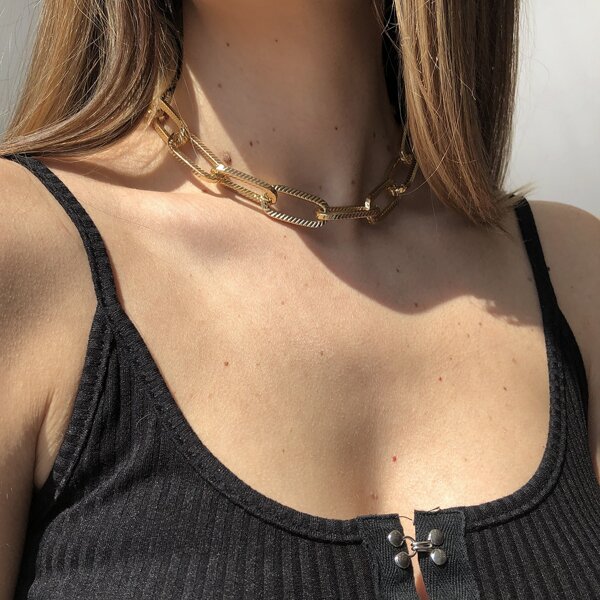 

Geometric Link Necklace, Gold