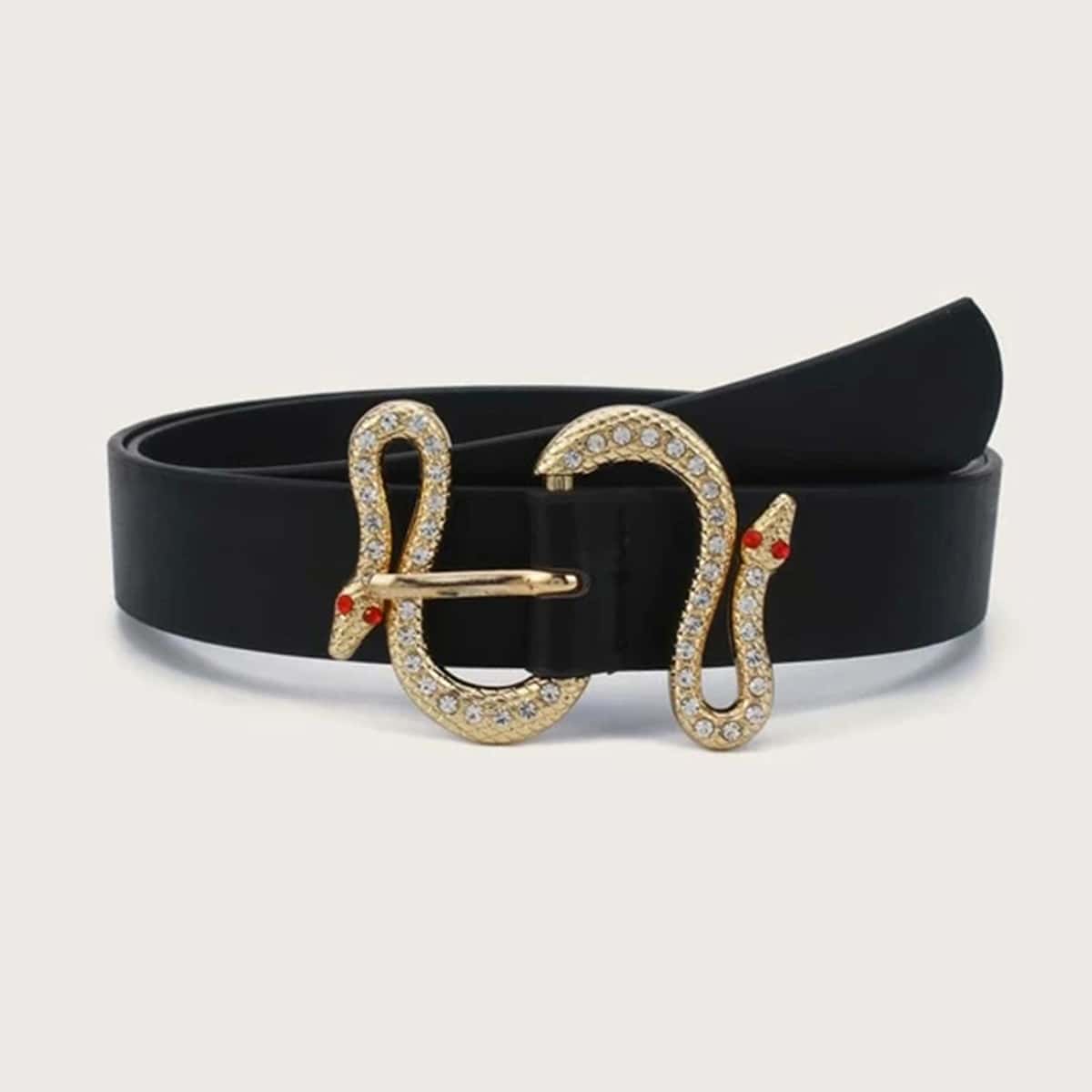

Rhinestone Snake Buckle Belt, Black