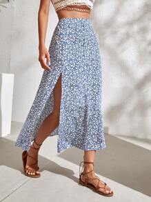 SHEIN Holidaya 小碎花開衩半身裙