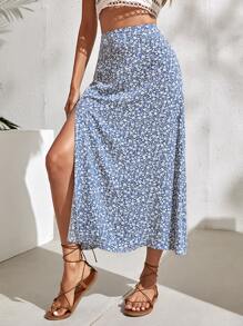 SHEIN Holidaya 小碎花開衩半身裙