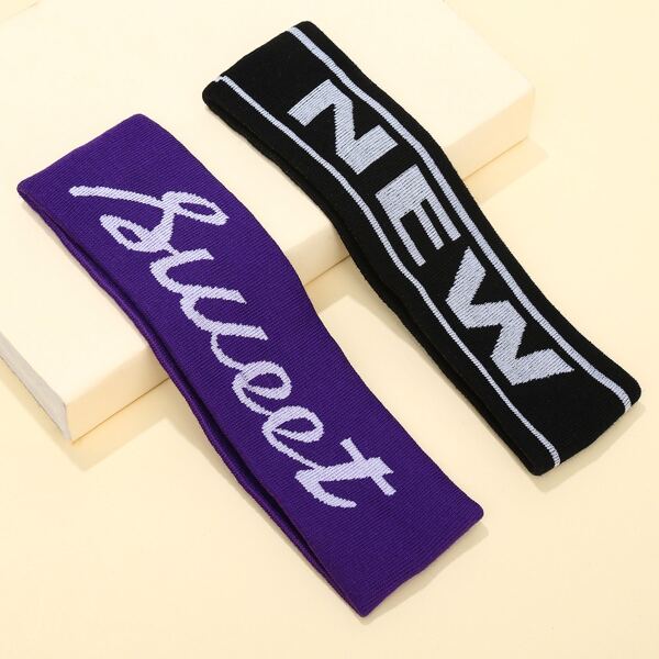 

2pcs Letter Graphic Hair Band, Multicolor