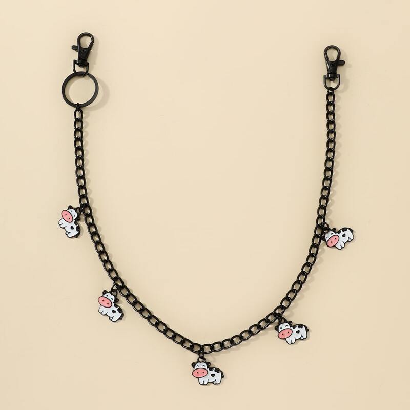 

Cartoon Cow Pants Chain, Black