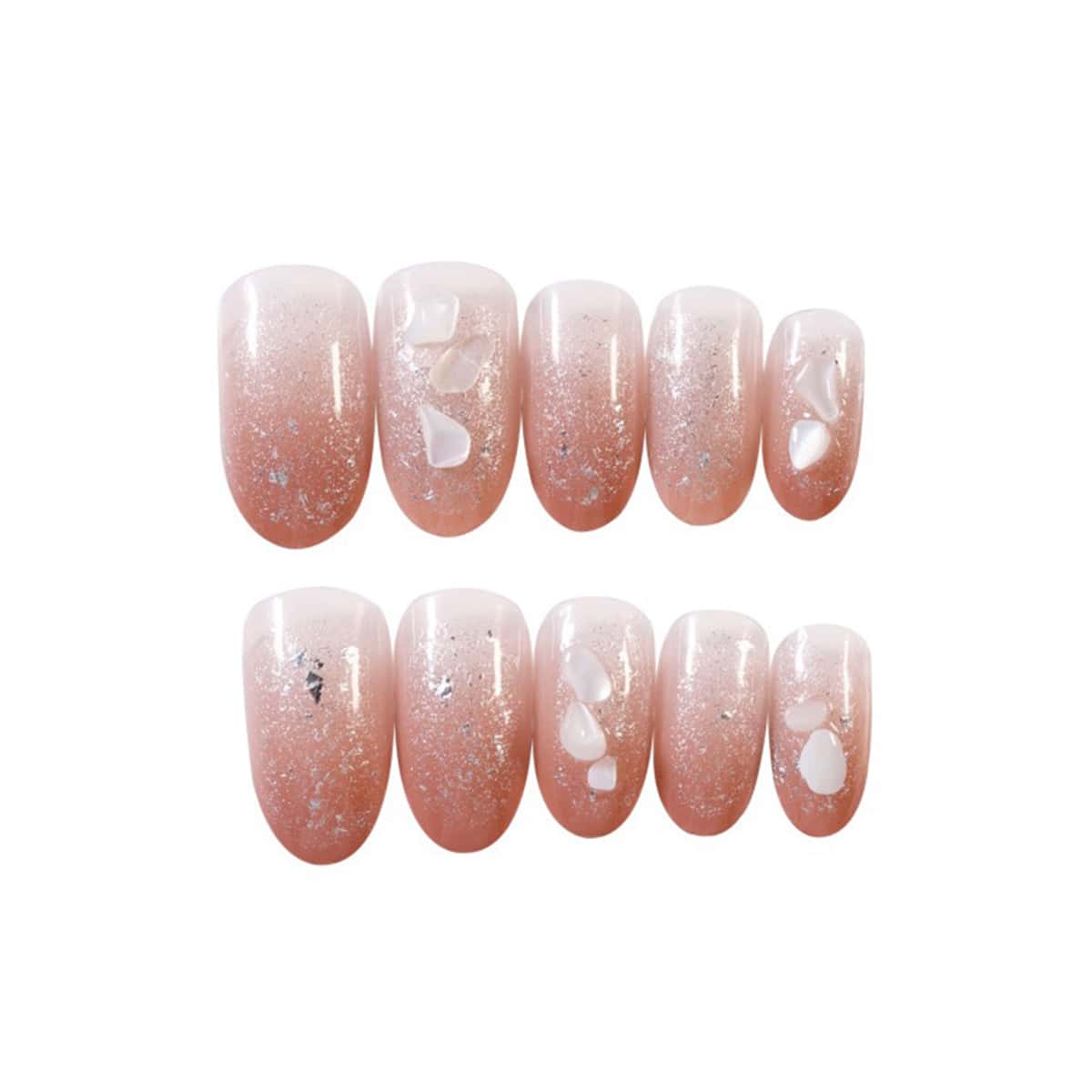 

24pcs Glitter Fake Nail, Baby pink