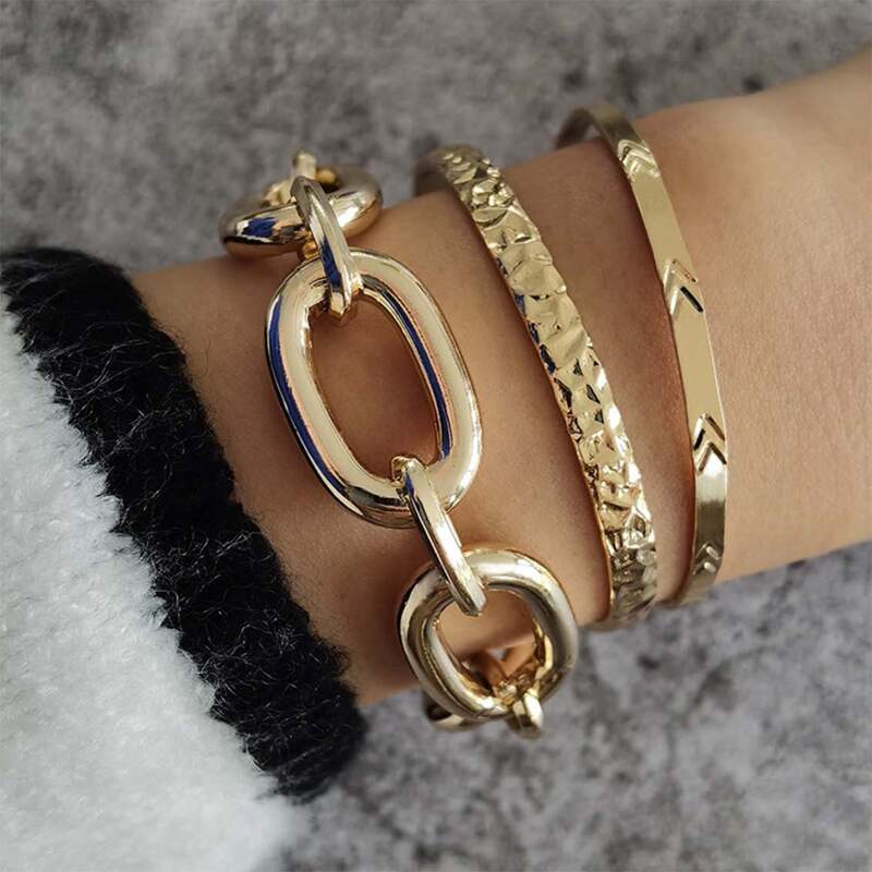 

3pcs Cuff & Chain Bracelet, Gold