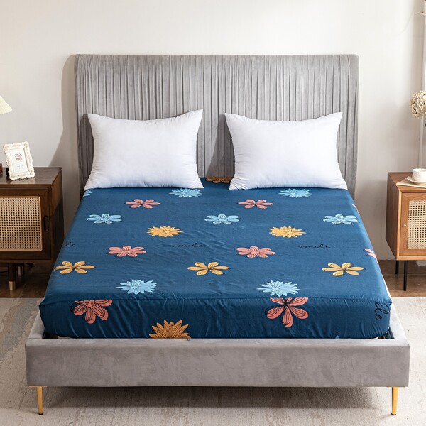 

Flower Print Fitted Sheet, Blue