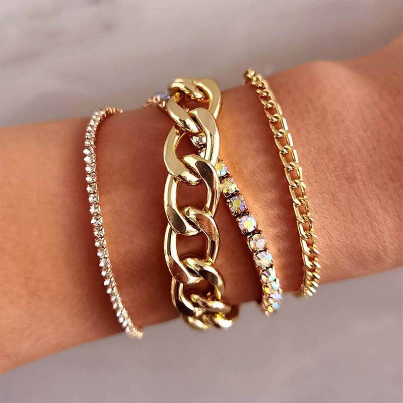 

4pcs Rhinestone Bracelet, Gold