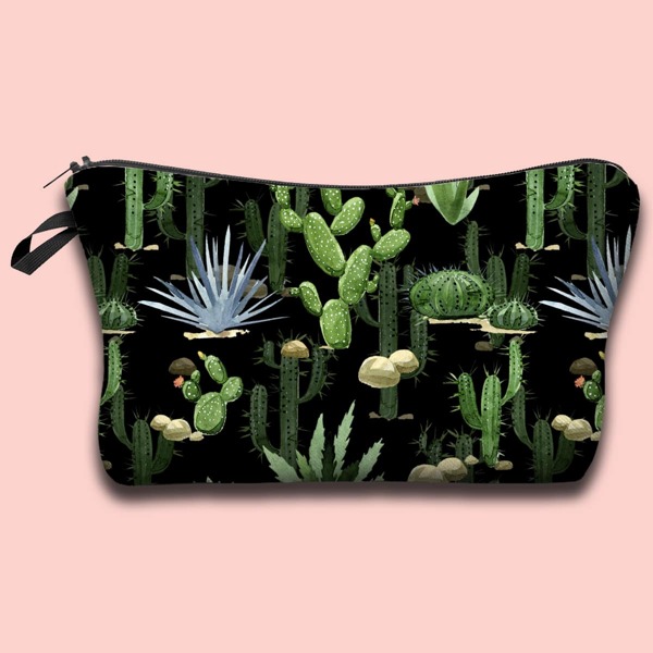 

Cactus Pattern Zipper Makeup Bag, Black