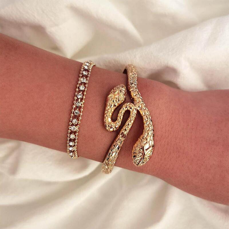 

2pcs Serpentine Rhinestone Bracelet, Gold