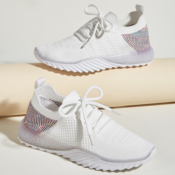 

Lace-Up Front Knit Sneakers, White