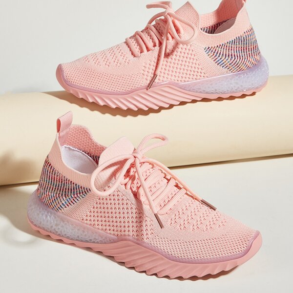 

Lace-Up Front Knit Sneakers, Pink